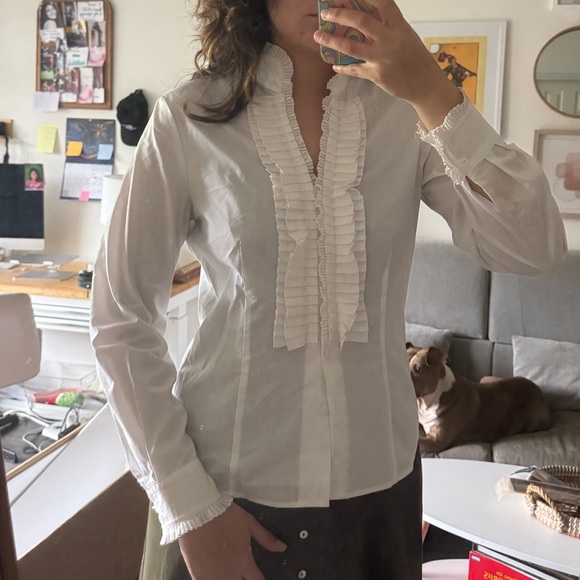 Basler White Ruffled Long Sleeve Button Down Shirt - Picture 3 of 7